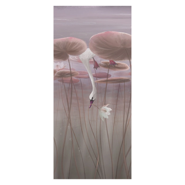 Deurfolie lotusbloemen met zwaan in water in donkerroze - Ms Tiff 