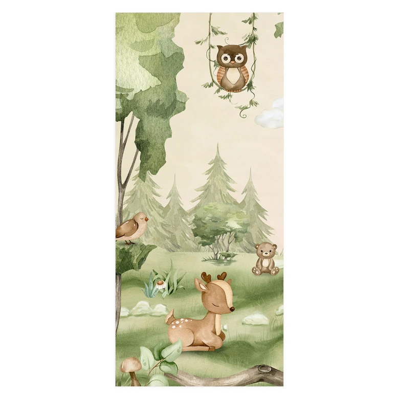 Türfolie Kinderzimmer - Süße Tiere im Herzen des Waldes - Oliver Robins - Selbstklebende Türdeko 
