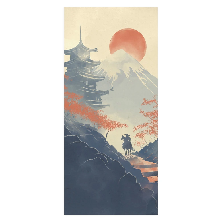 Sunrise over the pagoda door film - Roze - Self-adhesive door decoration 