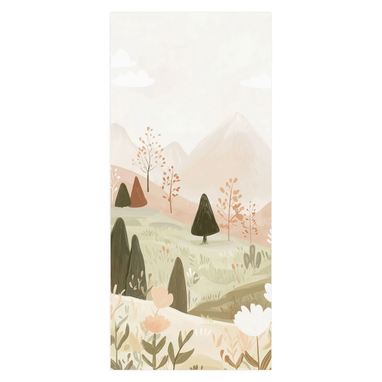 Deurfilm pastel berglandschap met bloemen - Treechild 