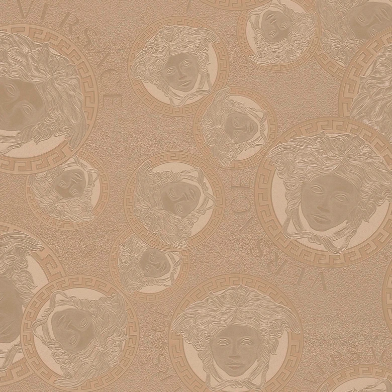 Versace Home Designer Vliestapete Medusakopf Taler Luxus Tapete Rosa glänzend 