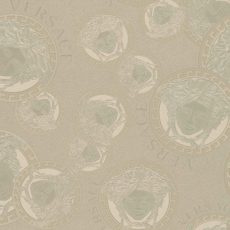 Versace Home Luxus Tapete Medus silberfarben Designertapete Medusakopf Silber glänzend 