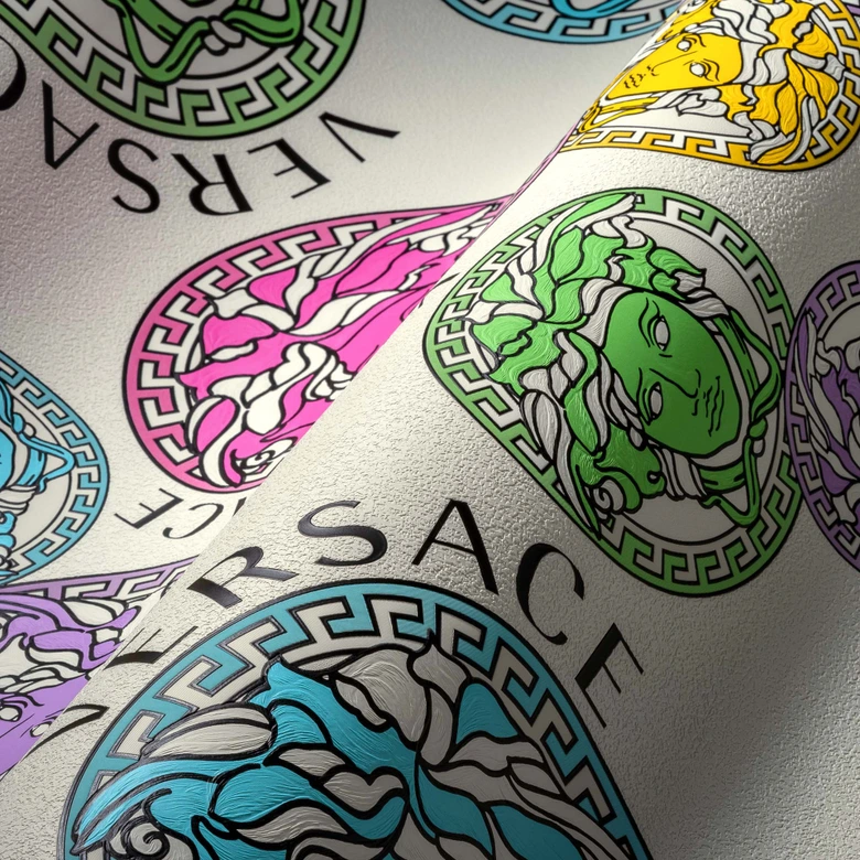 Versace Home Designer Luxustapete Medusa Tapete Bunt Vliestapete mit Medusaköpfen 