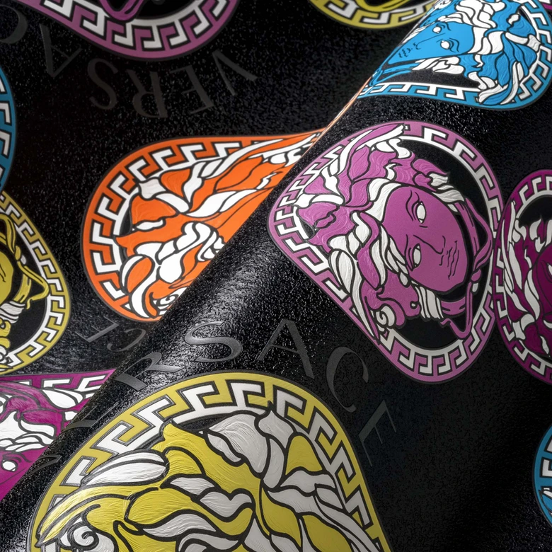 Versace Home Luxus Tapete Medusa Designer Vliestapete Bunt Schwarz Mustertapete 