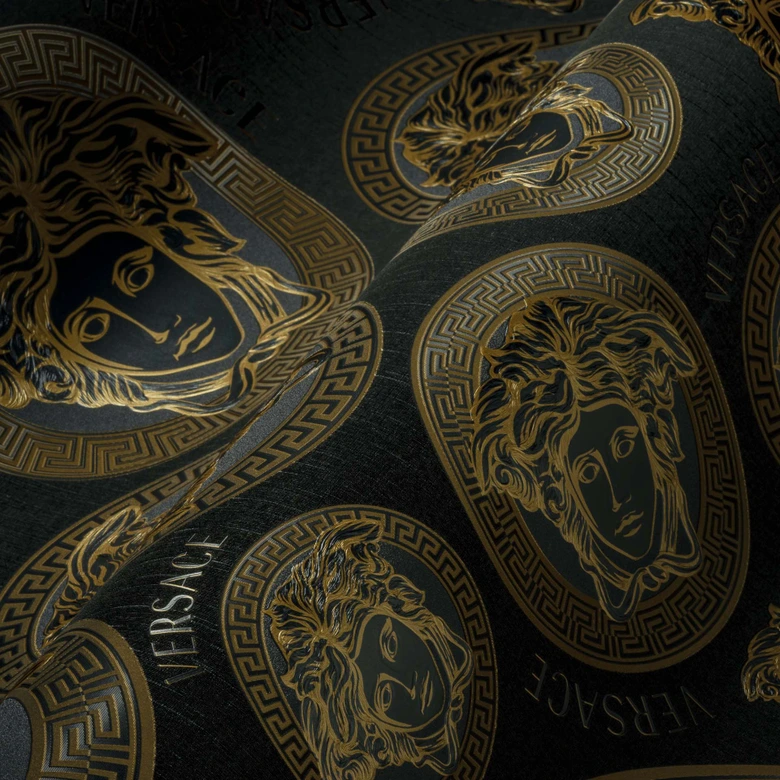 Papier peint design Versace or et noir papier peint intissé luxe têtes de méduses 