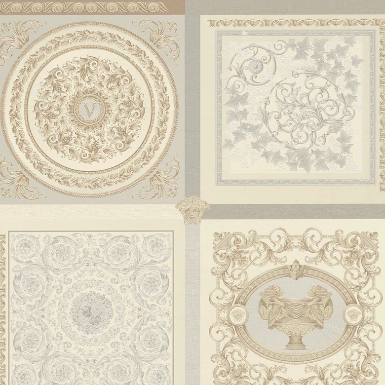 Versace Home Muster-Tapete Barock klassisch Luxus Designer Vliestapete Beige Grau 
