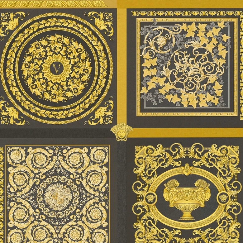 Versace baroque wallpaper in black and gold non-woven wallpaper floral design wallpaper with tendrils 