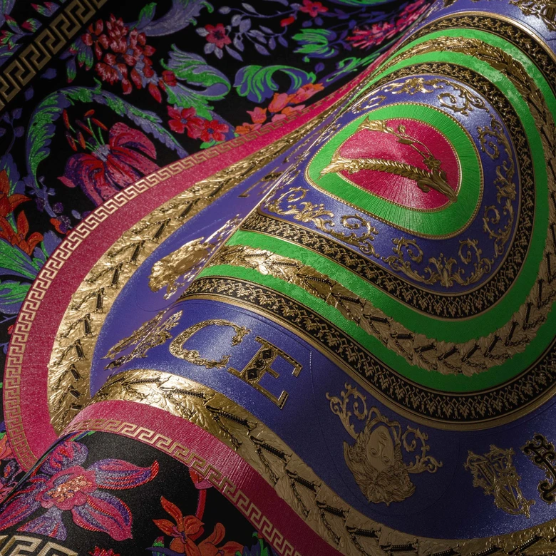 tapet Versace bogstaver i farver non-woven tapet blomsterdesign tapet luksus 