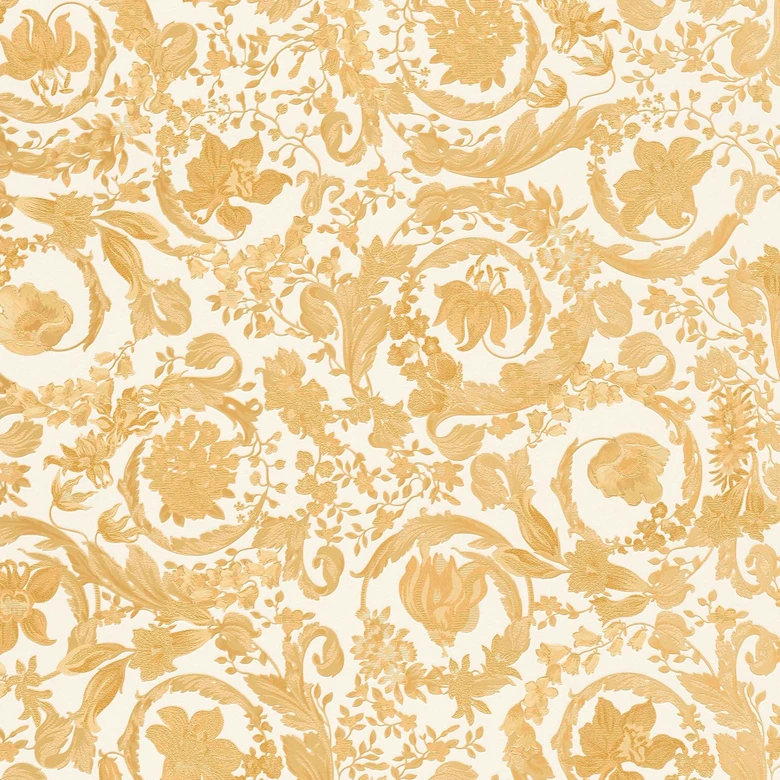 Versace tapet blomsterdesign non-woven tapet i guld og hvidt 