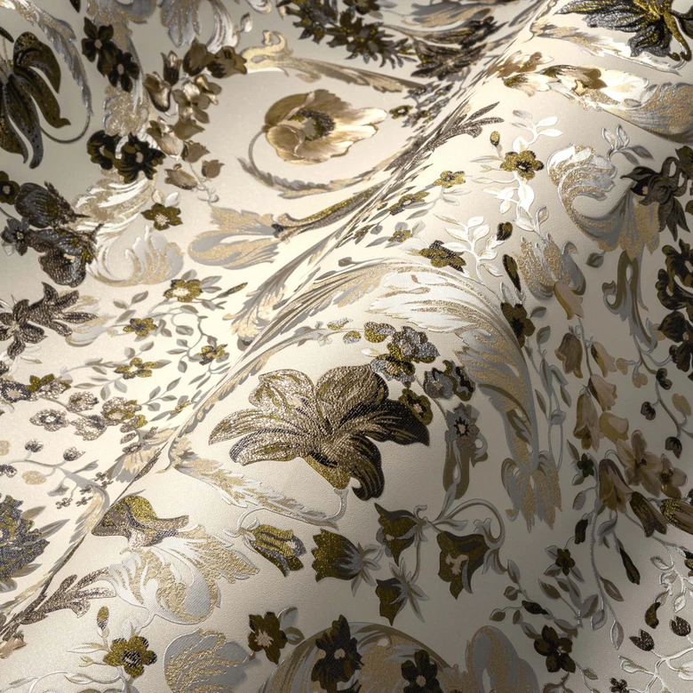 Versace Home Luxus Tapete floral Perlbeige Braun Designer Vliestapete klassisch 