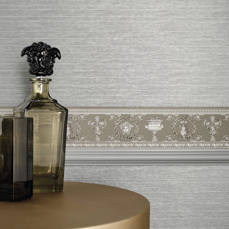 Versace wallpaper border Vanitas beige, grey, metallic 