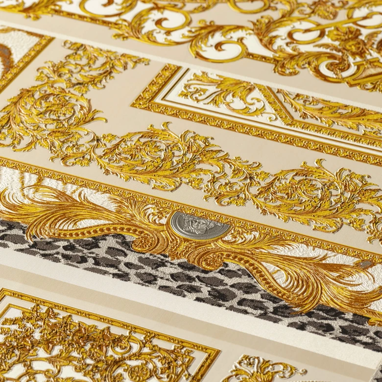 Versace wallpaper Vliestapete Decoupage Barocktapete mit Ornamenten gold, silber, grau 