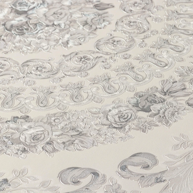 Versace wallpaper Vliestapete Heritage Barocktapete mit Ornamenten silber, grau 