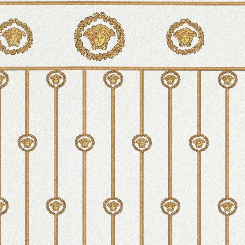 Versace Vliestapete I Love Baroque Sockelbordüre Medusa Weiß Gold luxuriös 