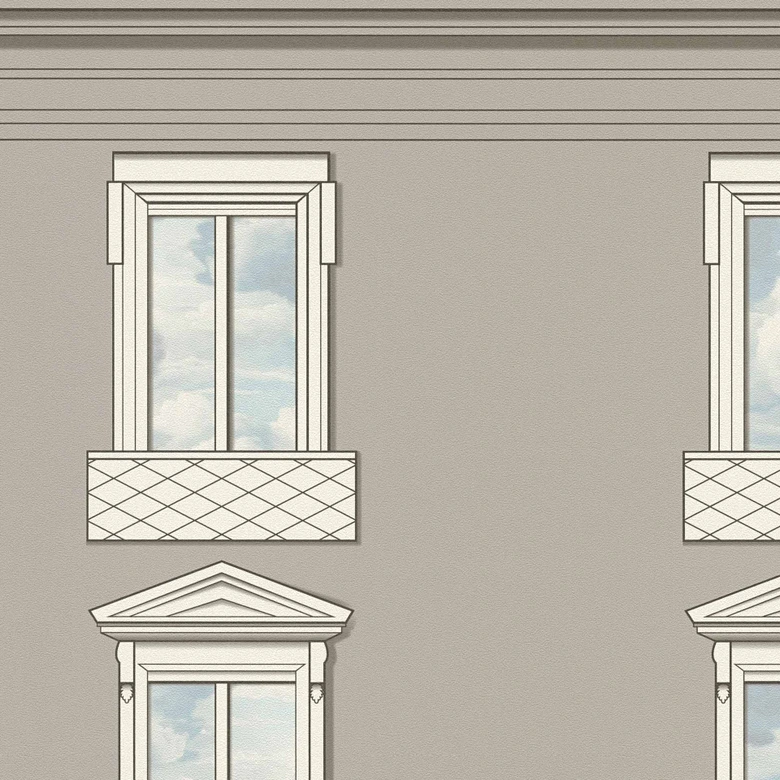 Versace non-woven wallpaper Palazzo No 12 window facade gray blue neo classic 