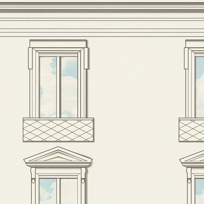 Versace non-woven wallpaper Palazzo No 12 window facade white gray neo classic 