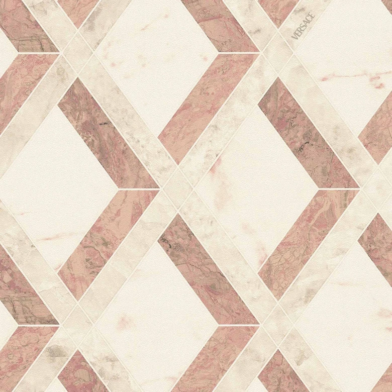 Versace Vliestapete Tarsia Rauten Marmor Optik Creme Rosa Weiß 
