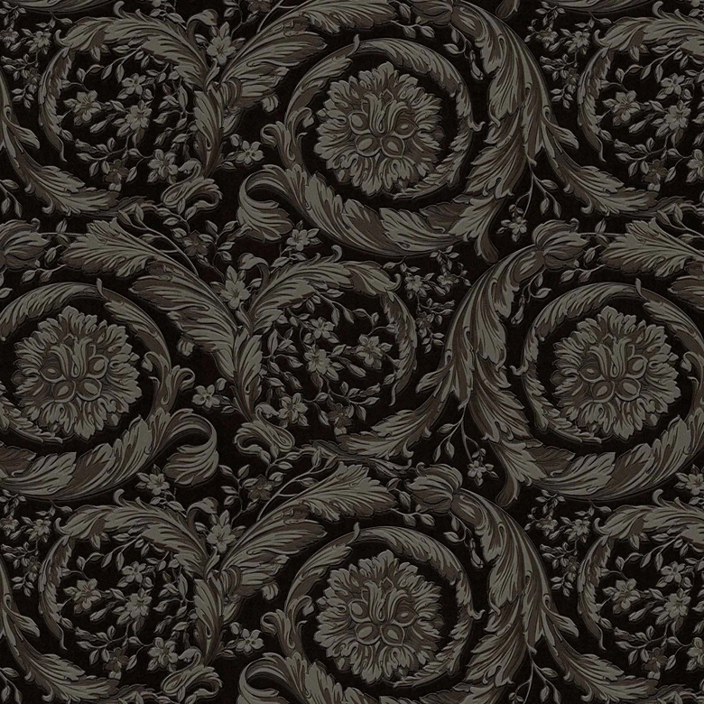 Versace Vliestapete Barocco Neo Klassik Floral Ranken Grau Schwarz elegant 