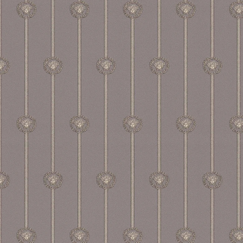 Versace non-woven wallpaper I Love Baroque stripes Medusa taupe silver luxurious 