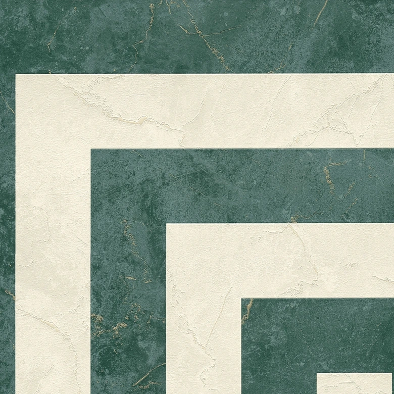 Versace non-woven wallpaper Greek meander graphic green gray marble look modern luxurious 
