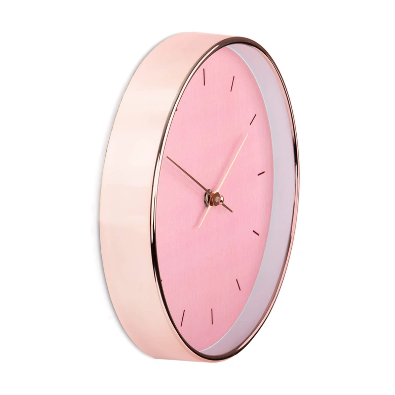Minimalistische Wanduhr Rosa in Roségold-Optik Ø25 cm 
