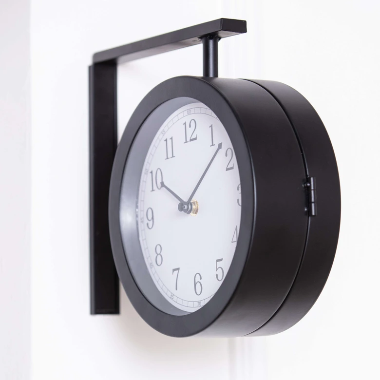 Bahnhofsuhr im Vintage Style aus Metall, schwarz | 28x25,3 cm 