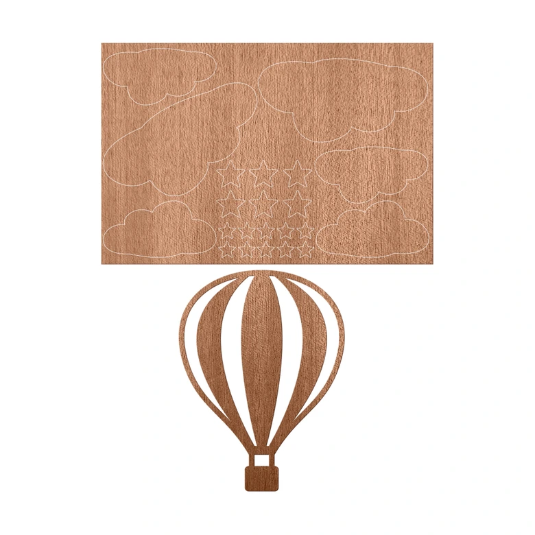 Houten Wanddecoratie Mahoniefineer Luchtballon met Sterren 