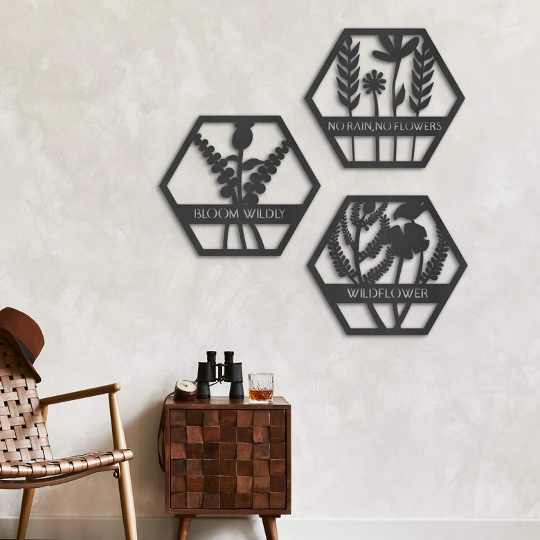 MDF - Holzdeko - Blumen im Hexagon - Bloom Wildly 