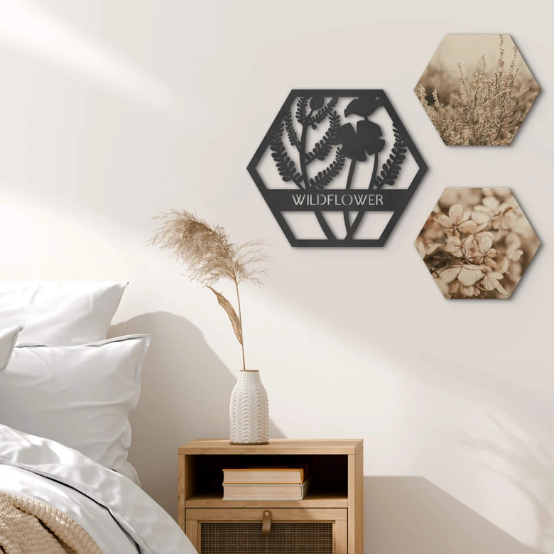 MDF - Holzdeko - Blumen im Hexagon - Wildflower 