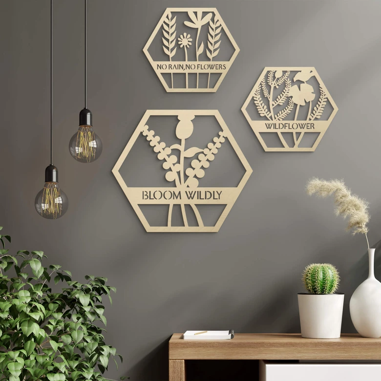 Holzdeko Pappel - Blumen im Hexagon - Bloom Wildly 