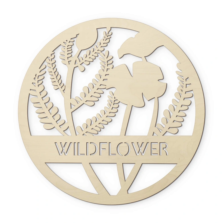 Väggdekorationer i trä av poppel - Blommor i cirkel - Vildblomma 