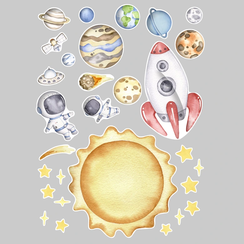 Wandtattoo für Kinder - Weltraum Abenteuer mit Astronauten - Oliver Robins - 50x70 cm 