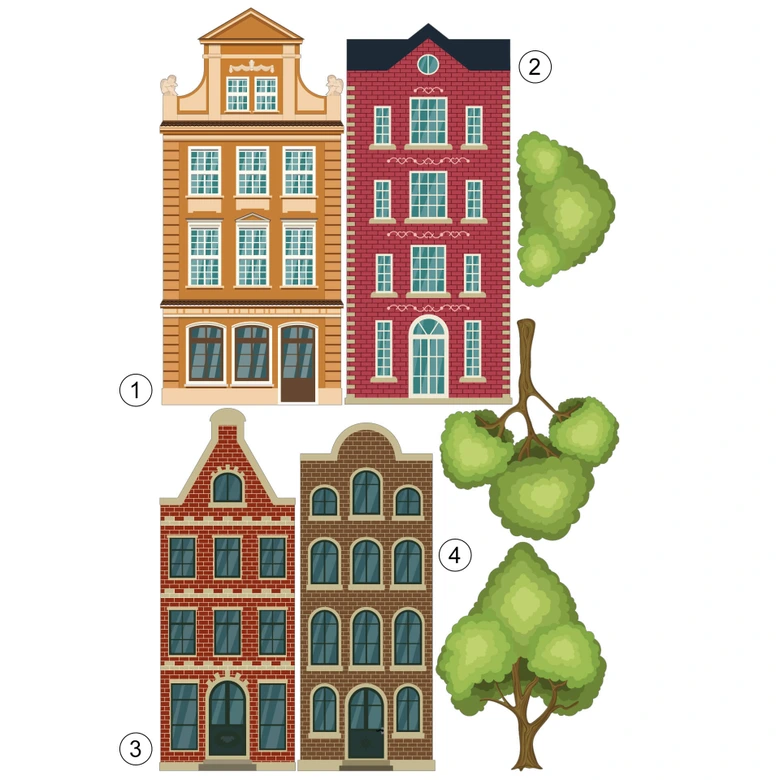 Wandtattoo Bunte Häuser Set 01 (7-teilig) 