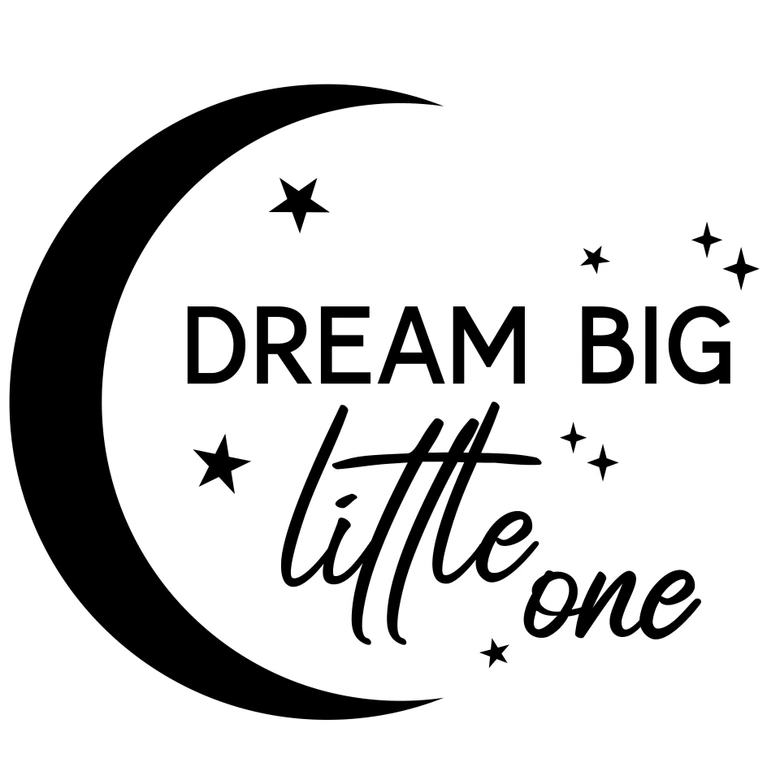 Wandtattoo Spruch - Dream big little one - mit Mond und Sternen 
