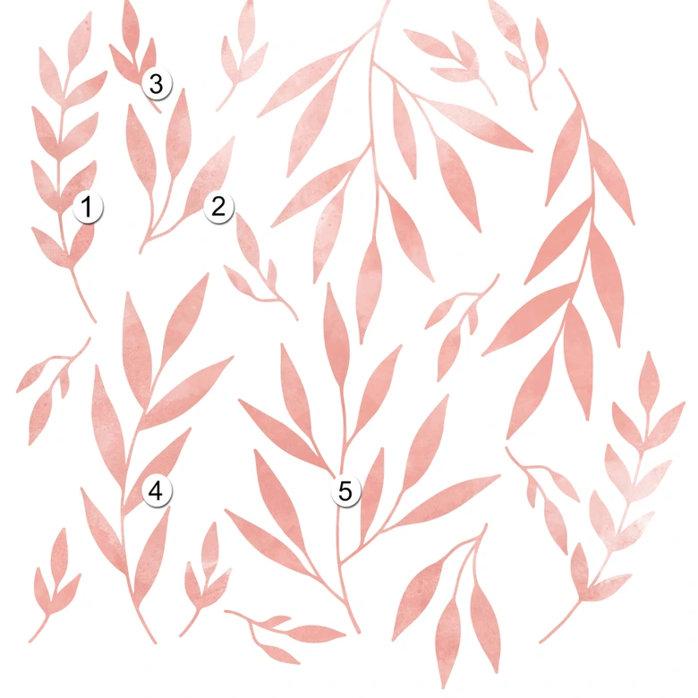 Wandtattoo eingefärbte Blätter Watercolour rosé 