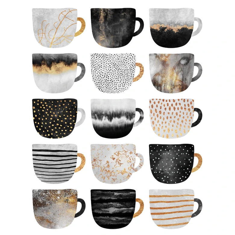 Wall sticker Fredriksson - Coffee Cups - Gold & Black 