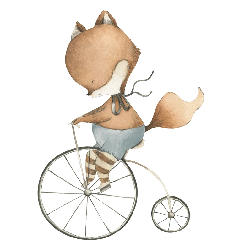 Adesivo murale con volpe su monociclo 