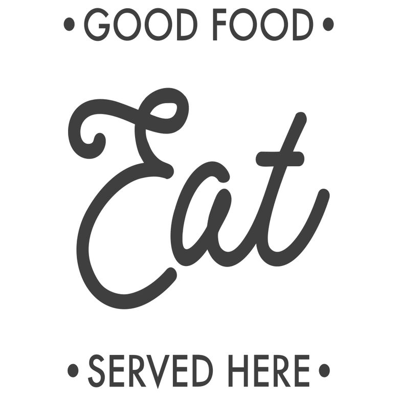 Spruch Wandtattoo für die Küche - Good food, eat, served here 