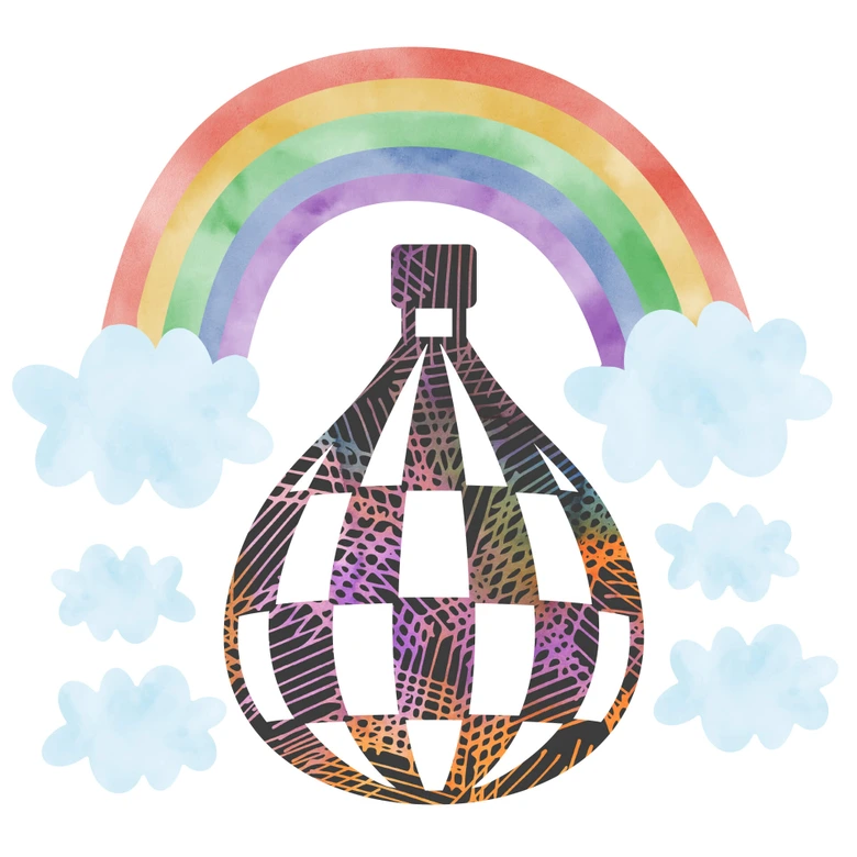 Muursticker Set Hete Luchtballon met Wolken en Regenboog 