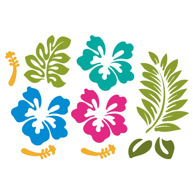 Wandtattoo Hibiskusblüten - türkis-magenta-hellblau 