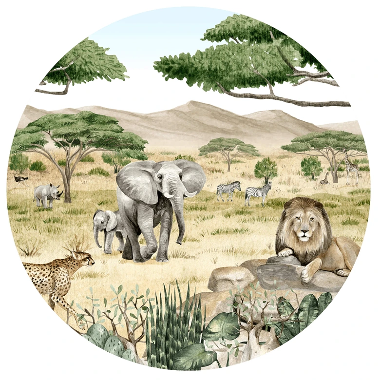 Sticker mural rond Kikki Belle - La savane 