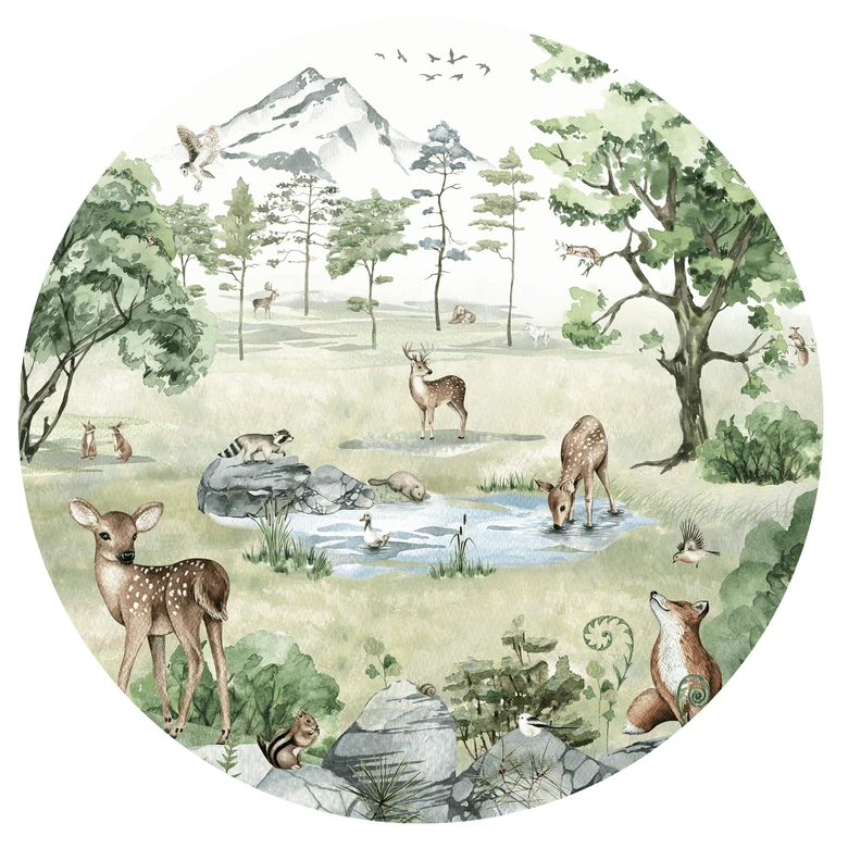 Zelfklevende Wandcirkel Kikki Belle - Herten in het Bos 