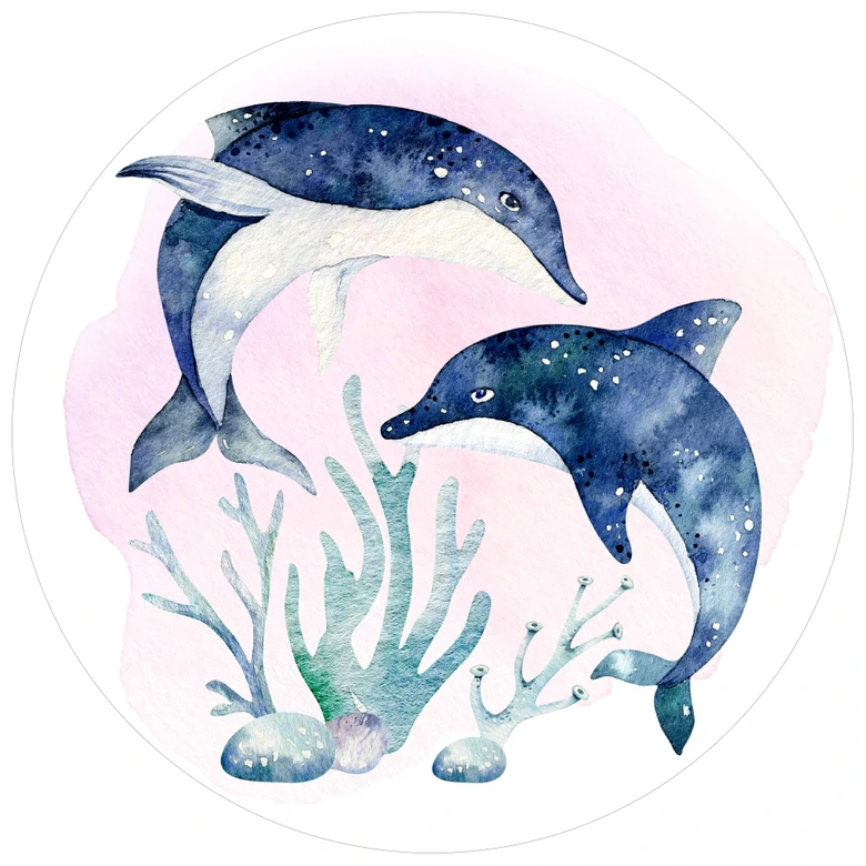 Sticker mural Kvilis - Couple de dauphins - Rond 