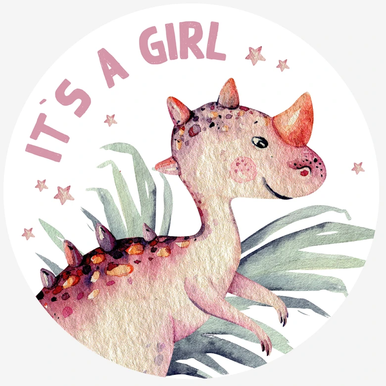 Sticker mural Kvilis - Dinosaure - It's a girl - Rond 