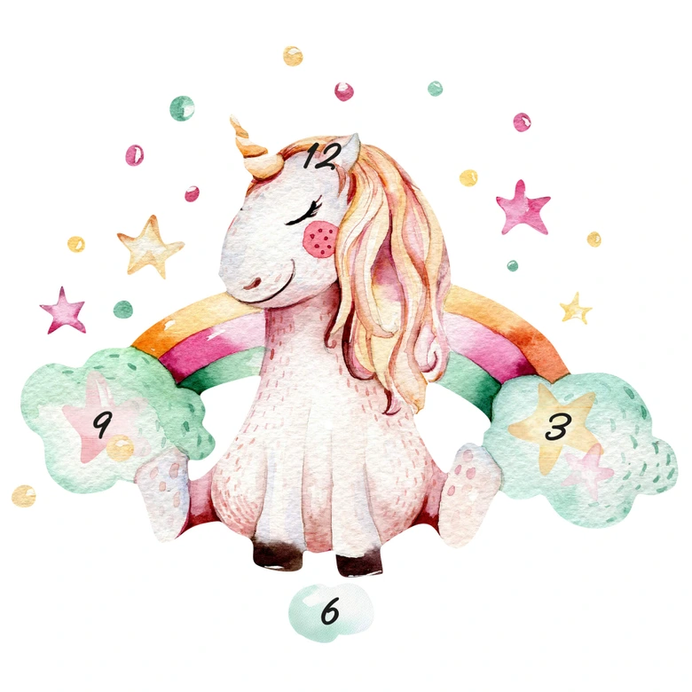 Sticker mural et horloge Kvilis - Rêve de licorne  