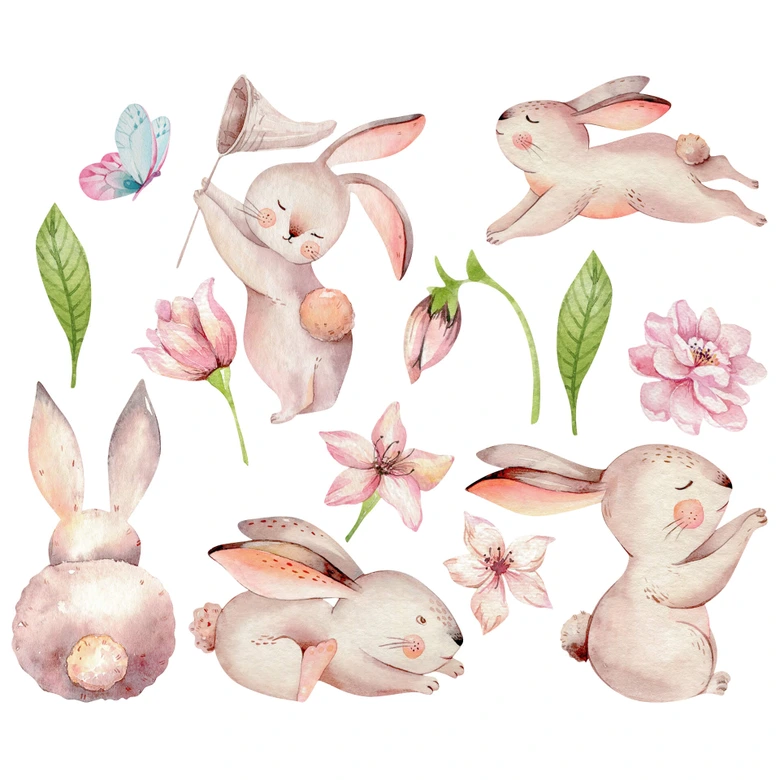 Sticker mural Kvilis - Set de lapins (13 pièces) 