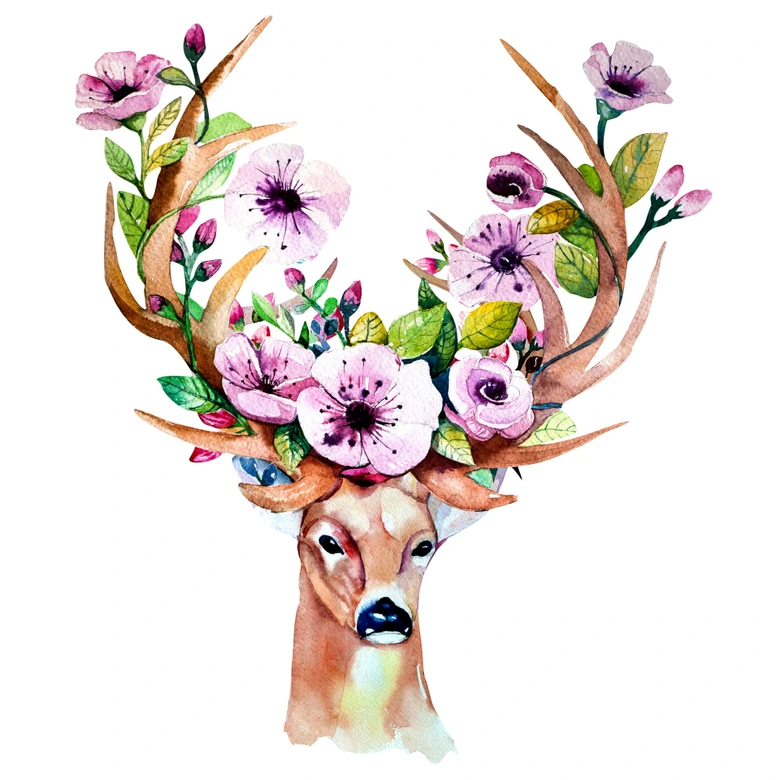 Wandtattoo Kvilis - Hirsch mit Blumengeweih 