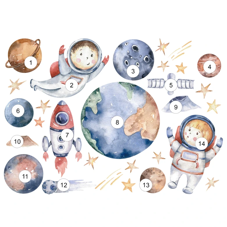 Wandtattoo Kvilis - Weltraum Set (36-teilig) 