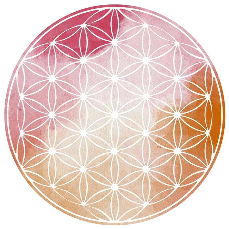 Wandtattoo Lebensblume weiß im Watercolor-Kreis - Rund 