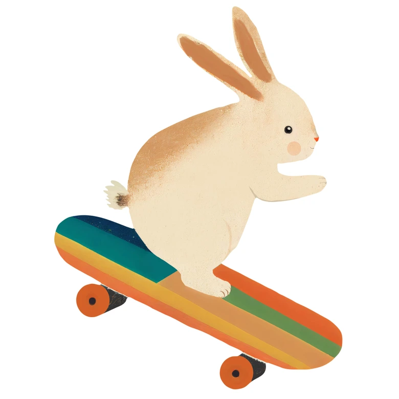 Wandtattoo Treechild - Niedlicher Hase auf einem Skateboard 